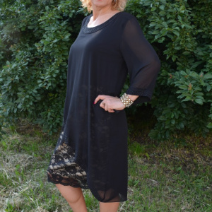 Rochie casual-elegant cu maneca trei-sferturi, negru-crem - Img 3