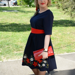 Rochie casual, nuanta bleumarin, maneca scurta, decolteu mic - Img 3