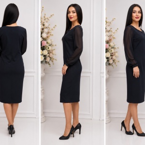 Rochie chic cu maneca din voal transparent si design de strasuri - Img 2