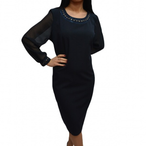 Rochie chic cu maneca din voal transparent si design de strasuri - Img 1