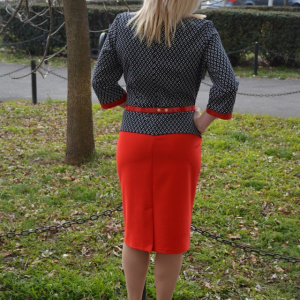 Rochie chic si in tendinte tip costum rosu-negru, masura mare - Img 5