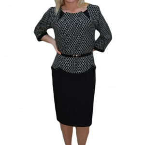 Rochie chic tip costum cu peplum in talie si imprimeu rafinat sus - Img 1