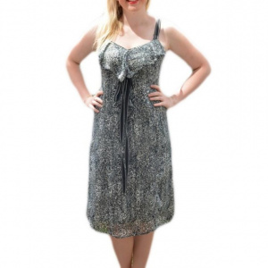 Rochie clasica de zi, din material subtire de culoare negru-alb - Img 1