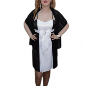 Rochie clasica, nuanta de negru-alb, fundita atasata - Img 1