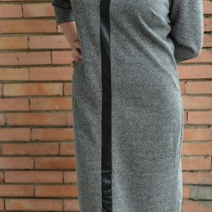 Rochie comoda de zi, culoare negru-alb cu piele ecologica - Img 5