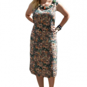 Rochie confortabila de zi, culoare verde inchis, material tip in - Img 1