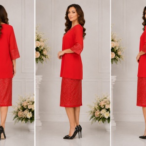 Rochie cu aspect de costum, cu decolteu mic si maneca trei-sfert - Img 3