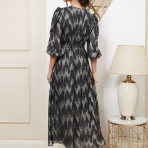 Rochie damă lungă argintie cu imprimeu abstract - Img 3