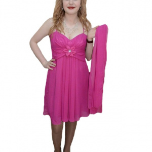 Rochie dama, nuanta de roz, floare moderna aplicata