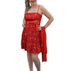 Rochie de banchet, cu buline, de culoare rosie - Img 1