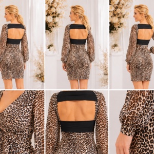 Rochie de club, cu imprimeu animal print bej - Img 2