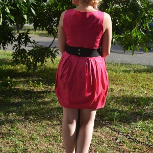 Rochie de culoare roz, model gogosar cu curea lata in talie - Img 5