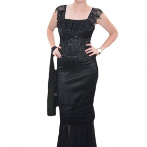 Rochie de gala aparte, cu doua piese, neagra complect, deosebita - Img 1