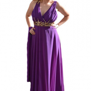 Rochie de gala frumoasa, pe nuanta de mov, cu insertii de margele - Img 1