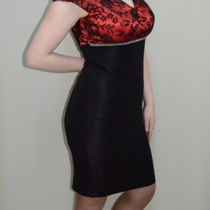 Rochie de gala, model cu dantela neagra peste saten visiniu - Img 2