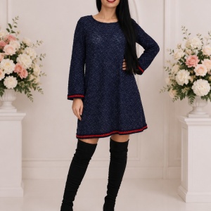 Rochie de iarna cu insertii argintii,nuanta bleumarin