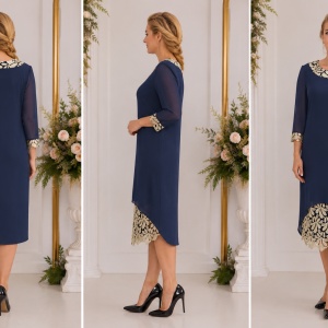 Rochie de ocazie, de culoare bleumarin, accesorizata cu broderie - Img 3