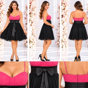 Rochie de ocazie frumoasa, bicolora, neagra cu roz, in falduri ample - Img 2