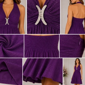 Rochie de ocazie, mov, cu decolteu generos, model scurt - Img 3