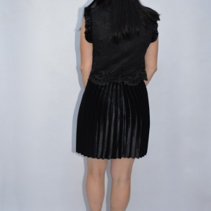 Rochie de ocazie Relisa cu guler incretit si insertii de dantela,negru - Img 5