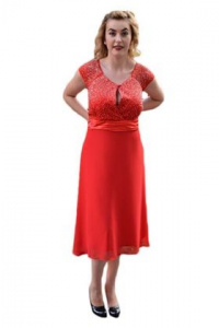 Rochie de ocazie rosie, disponibila in serie mare, cu insertii pietre - Img 1