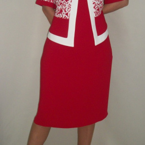 Rochie de ocazie, rosie, masura mare, cu imprimeu floral alb - Img 4