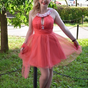Rochie de ocazie, tinereasca, aplicatii de strasuri si perle - Img 4