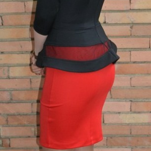 Rochie de ocazie tip costum cu peplum, culoare negru cu rosu - Img 4