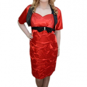 Rochie de seara, de nuanta rosu-negru, in V, cu design incretit - Img 1