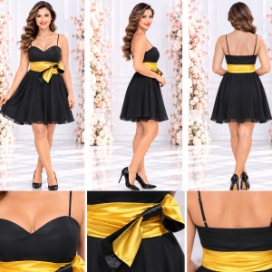 Rochie de seara eleganta, neagra cu insertii galbene deosebite - Img 2