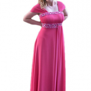Rochie de seara lunga roz, decorata cu insertie de margele - Img 1