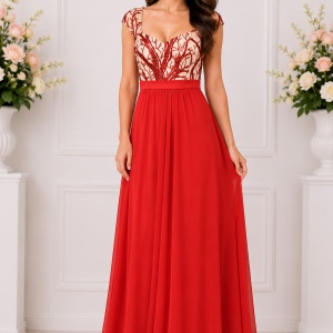 Rochie de seara rosie, masuri mari, cu design creat din paiete