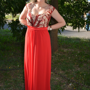 Rochie de seara rosie, masuri mari, cu design creat din paiete - Img 2