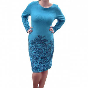 Rochie de toamna-iarna cu maneca lunga, de culoare turcoaz - Img 1