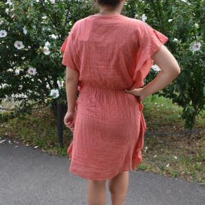 Rochie de vara din bumbac Paula cu imprimeu de stelute, nuanta caramiziu - Img 5