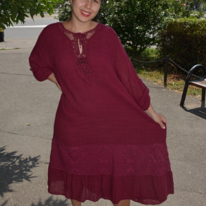 Rochie de vara Reagan cu insertii de dantela nuanta de marsala - Img 4
