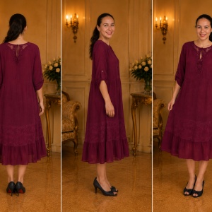 Rochie de vara Reagan cu insertii de dantela nuanta de marsala - Img 3