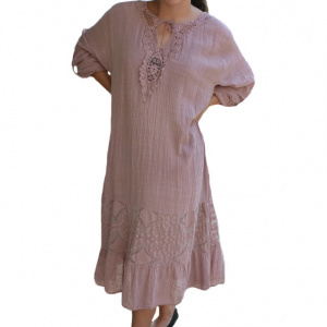 Rochie de vara Reagan cu insertii de dantela nuanta de pudra - Img 1