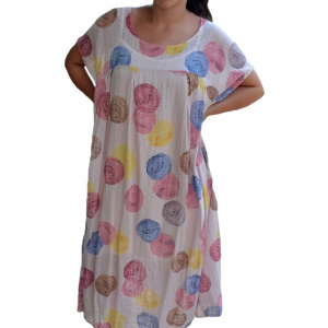 Rochie de vara,vaporoasa Alice model cu buline colorate,nuanta de pudra - Img 1