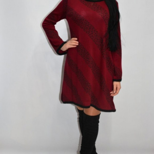Rochie de zi cu imprimeu in dungi ,nuanta de rosu - Img 3