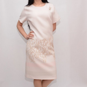 Rochie deosebita cu model in tesatura si imprimeu floral, roz - Img 6