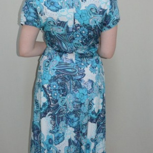 Rochie deosebita de zi cu imprimeu floral albastru, masura mare - Img 5