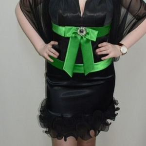 Rochie deosebita, nuanta de negru, insertii de verde - Img 2