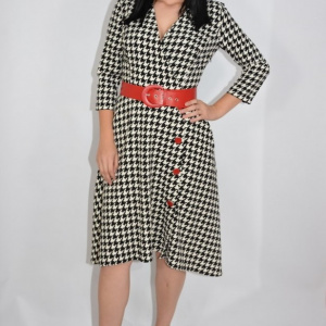 Rochie eleganta Avelia cu decolteu petrecut,model pepit,evazata,nuanta alb-negru - Img 6