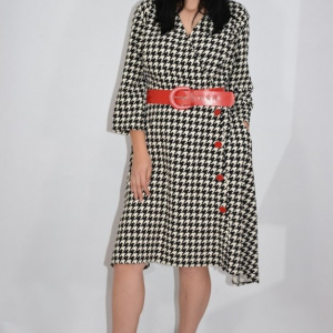 Rochie eleganta Avelia cu decolteu petrecut,model pepit,evazata,nuanta alb-negru - Img 4