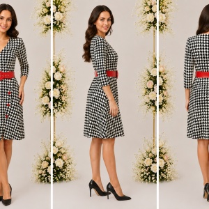 Rochie eleganta Avelia cu decolteu petrecut,model pepit,evazata,nuanta alb-negru - Img 2