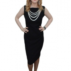 Rochie eleganta, de culoare neagra, cu insertie de lanturi argintii - Img 1