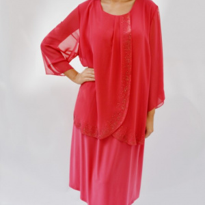 Rochie eleganta de ocazie corai cu strasuri fine in fata - Img 3