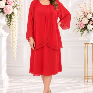 Rochie eleganta de ocazie rosie cu strasuri fine in fata