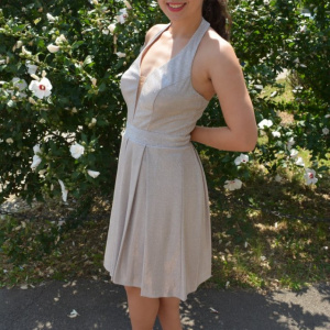 Rochie eleganta Ermine, textura cu fir de lurex ,nuanta de auriu - Img 3